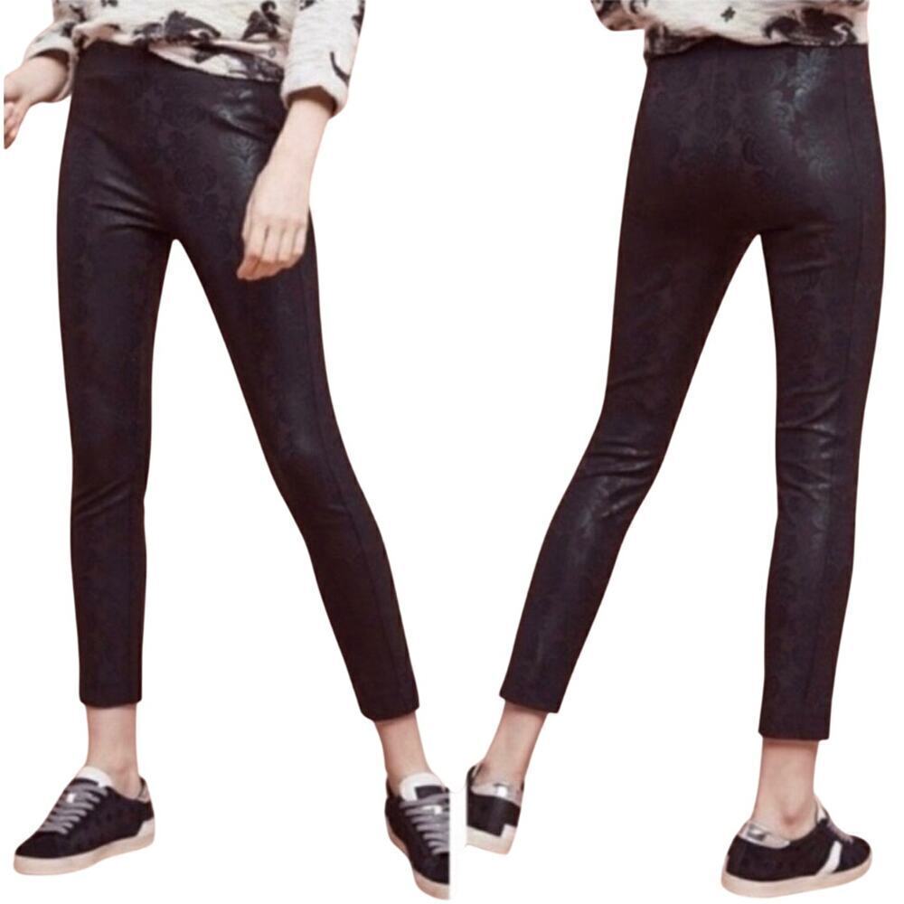 Anthropologie Essential Skinny Black Brocade Foil Printed Pants Womens Size 2